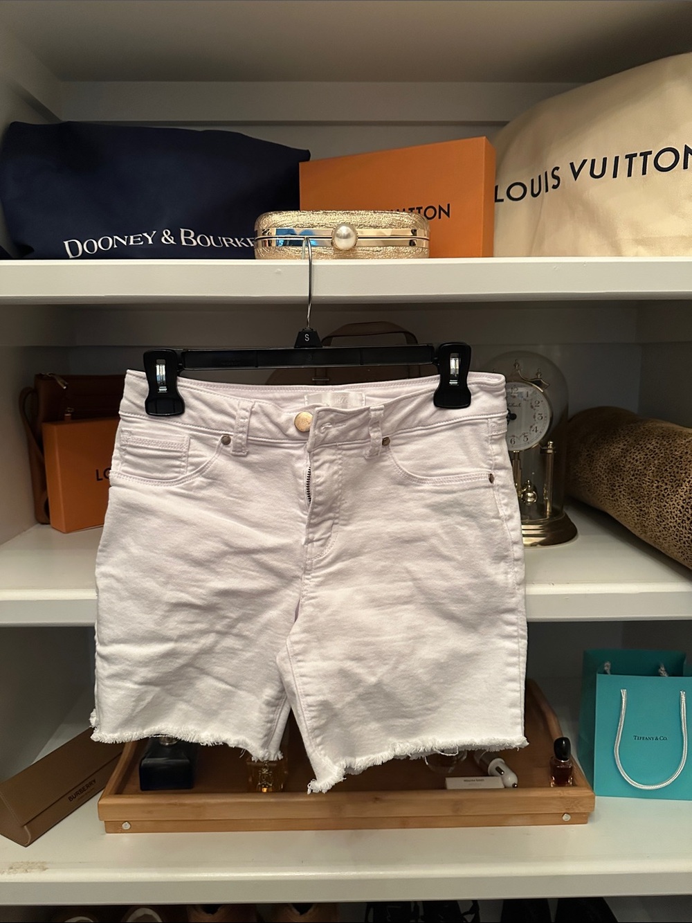 1822 Denim White High-Rise Frayed Hem Jean Shorts